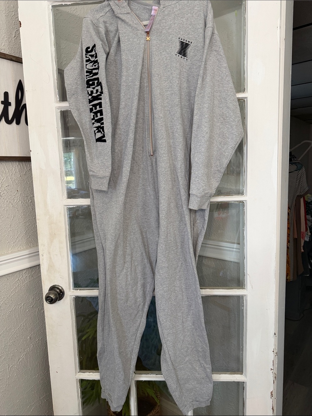 Savage + Fenty Gray Hooded One-Piece Pajama Romper